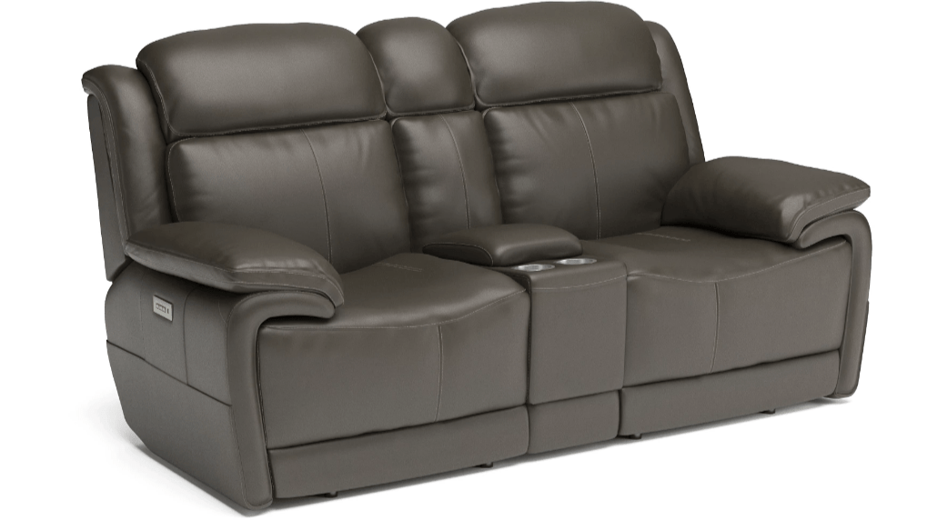 Johnson Furniture Mattress Clearance Flexsteel Elijah Power Reclining Console Loveseat with Power Headrest and Lumbar